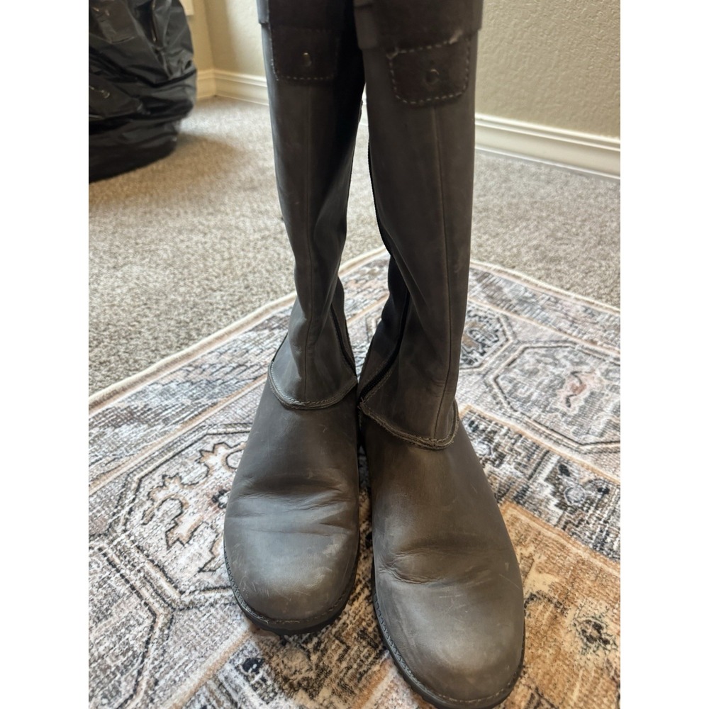 Eddie Bauer Trace Boots Womens 9.5 Gray Leather Zip Tall‎ Riding Waterproof